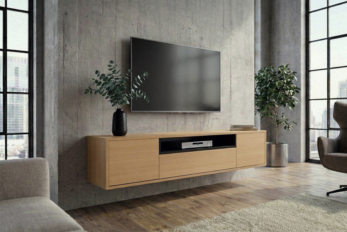 TV-Board LOFT 150 cm hängend natur schwarz