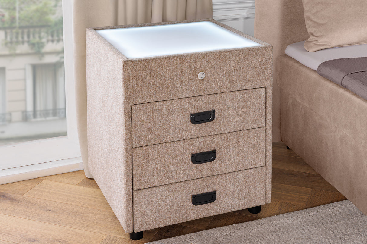 Bedside table TOULOUSE w/ LED light 55cm velvet beige
