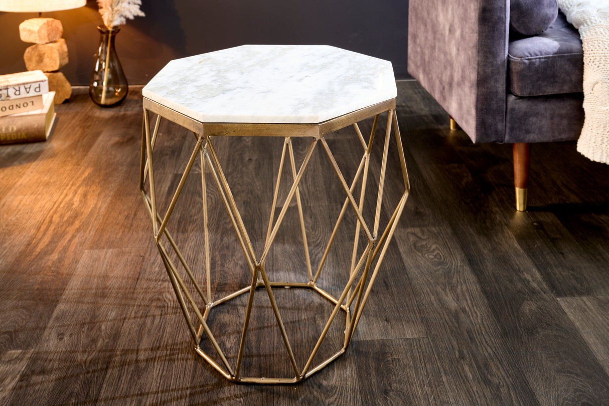 Couchtisch DIAMOND 50cm Marmor weiß Messing