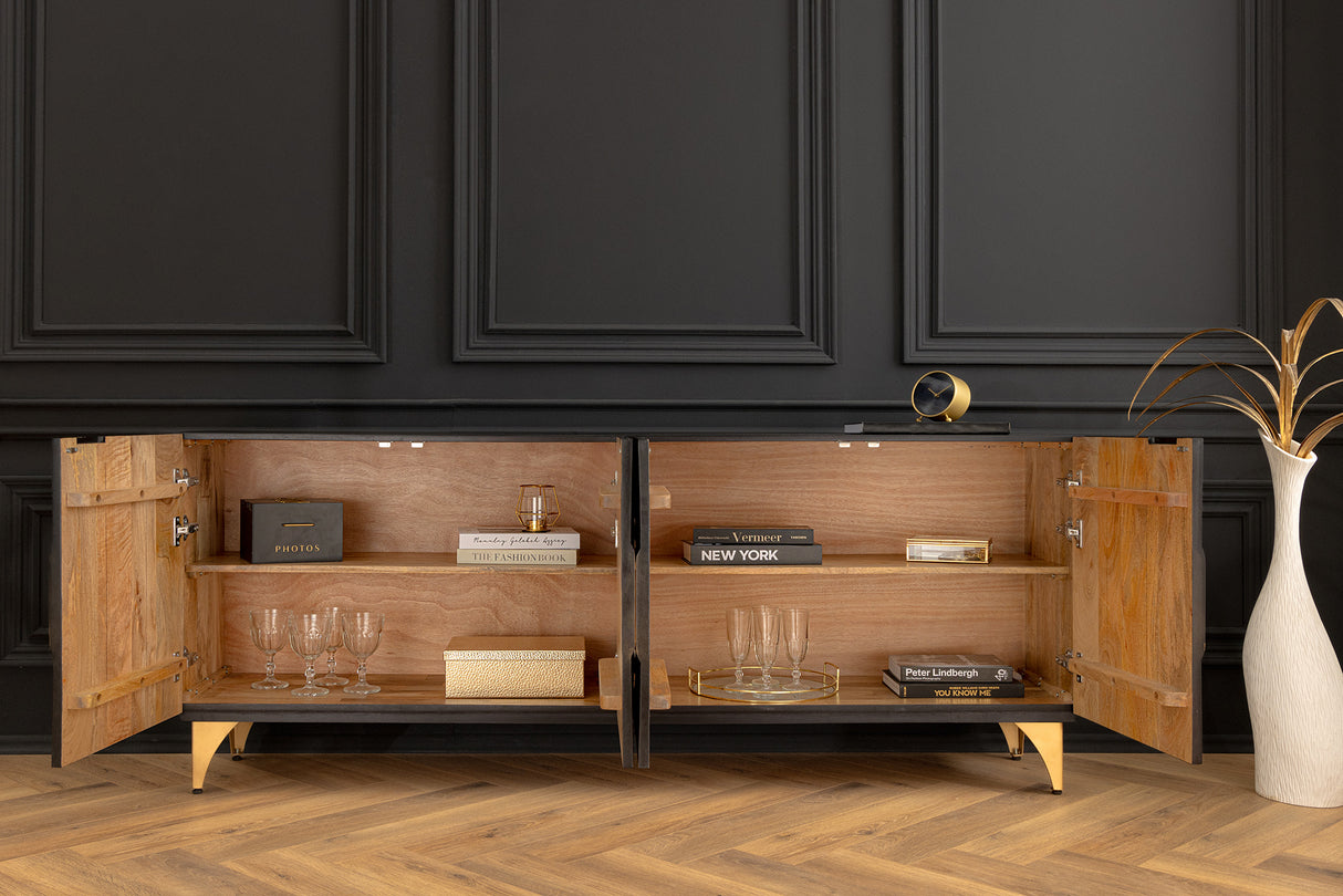 Sideboard SOLARIS 180cm 3D Mango Schwarz Gold