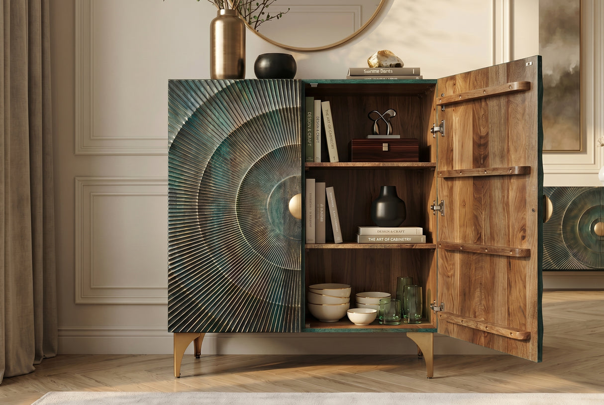 Highboard GOLDEN SUNSET 120cm 3D mango wood turquoise