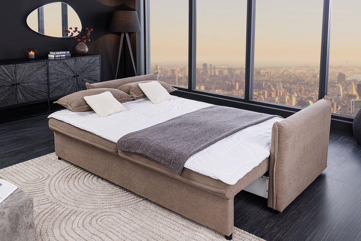 Schlafsofa APARTMENT 215cm 3-Sitzer Cord Taupe mit Stauraum