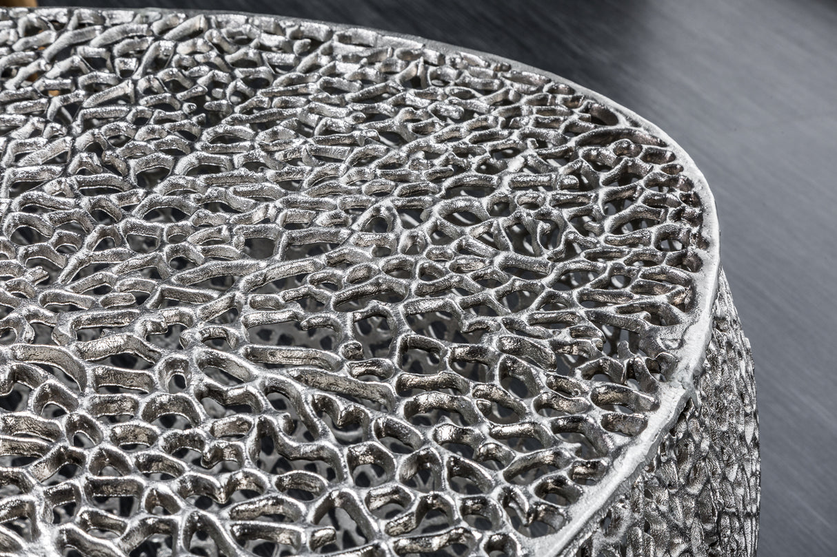 Coffee table LEAF 122cm metal silver handmade