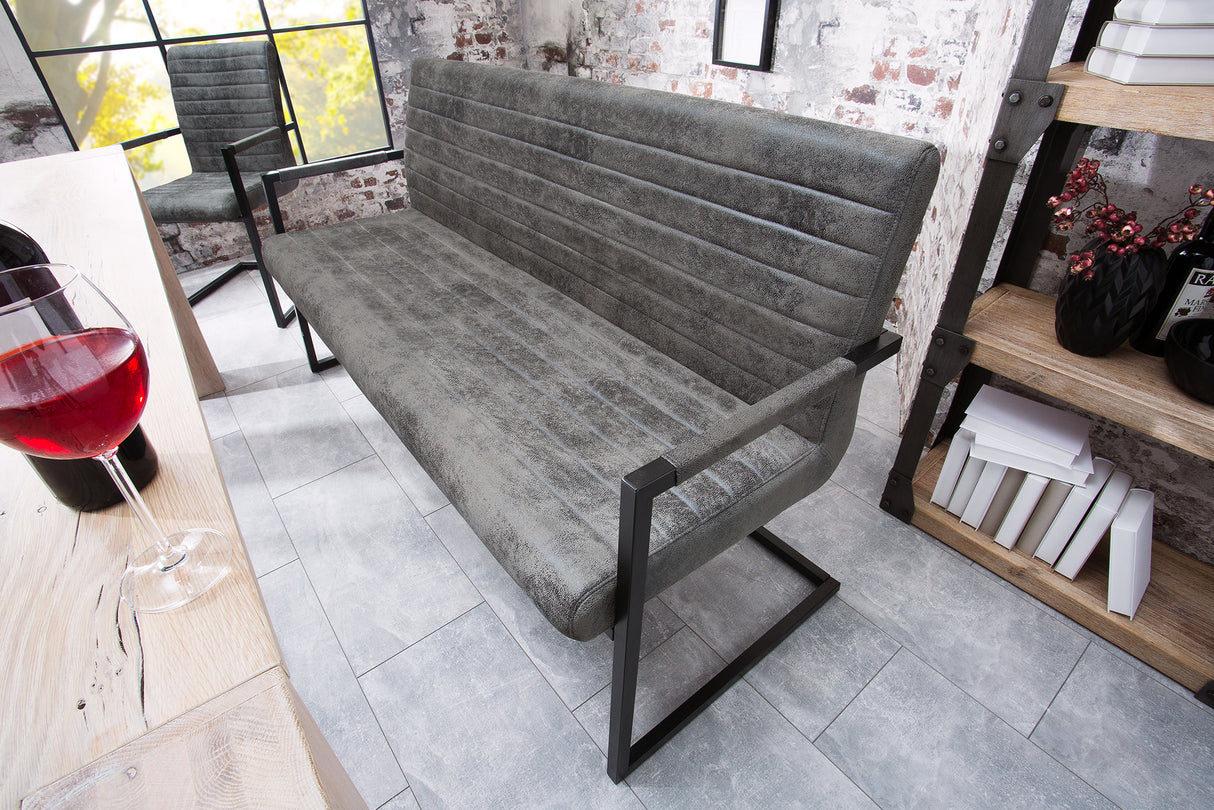Bench LOFT 160cm with armrests microfibre vintage grey