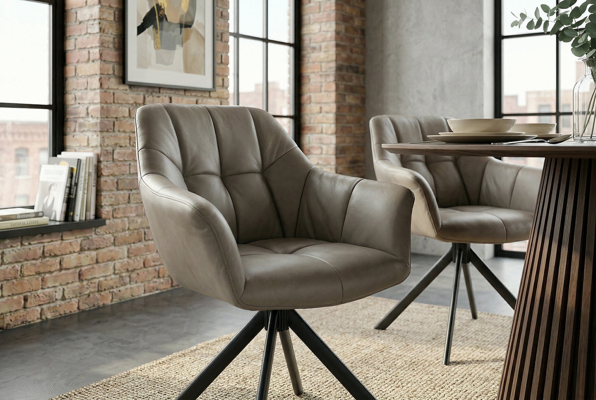 Swivel chair PAPILLON rotatable 180° w/ armrests leather taupe