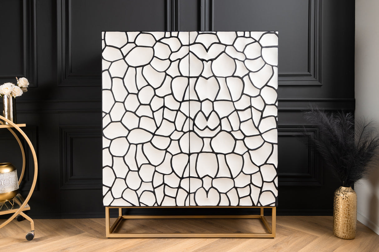 Highboard VULCANO 120cm 3D mosaic mango wood black white