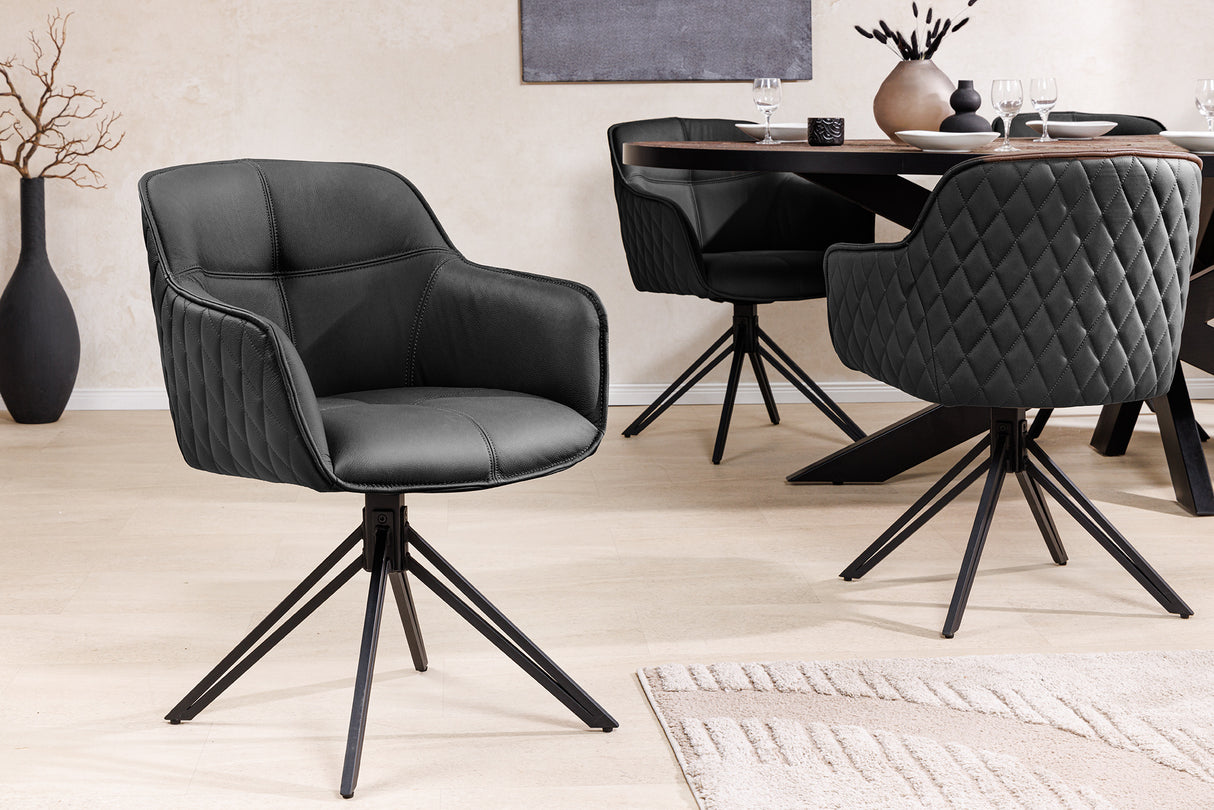 Swivel chair EUPHORIA rotatable 180° with armrests leather black