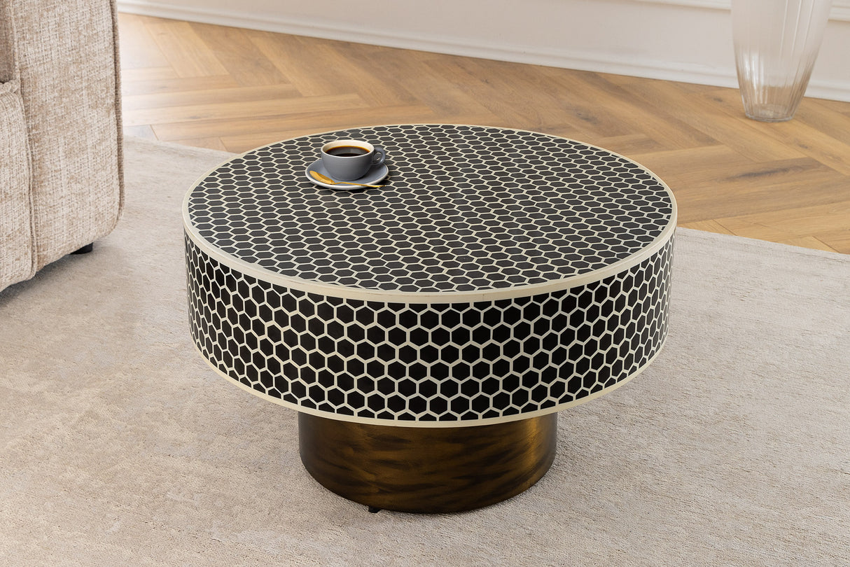 Coffee table HARMONY NATURE 60cm frame gold w/ table top black white