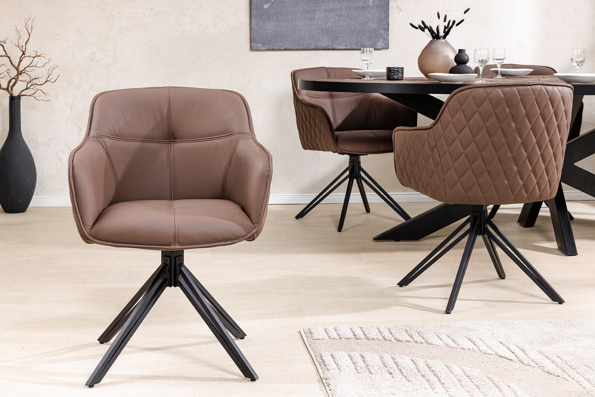 Drehstuhl EUPHORIA drehbar 180° mit Armlehnen Leder braun
