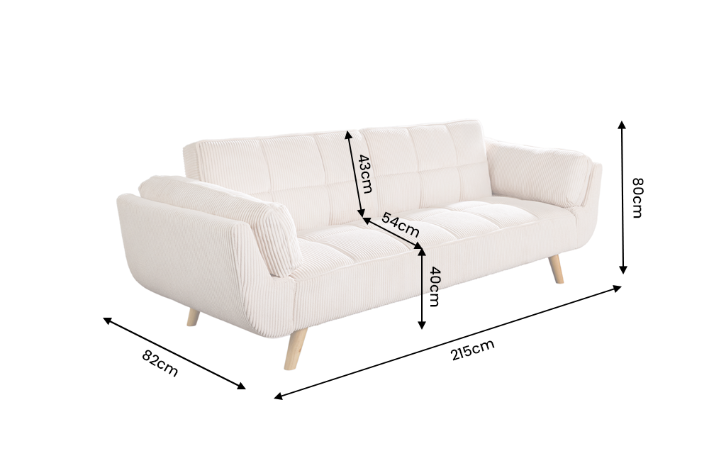 Sofa bed BOUTIQUE 215cm 3-seater cord beige