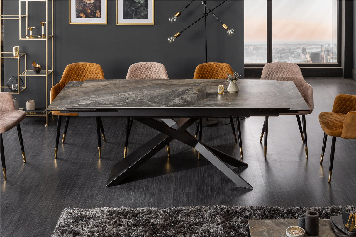 Dining table EUPHORIA 180-220-260cm ceramic marble look 10mm tempered glass