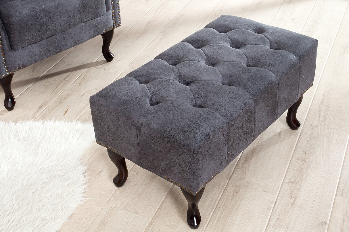 Fußhocker CHESTERFIELD Antik-Look Microfaser grau