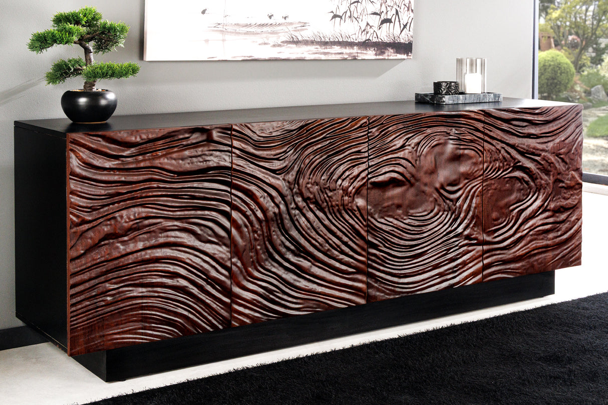 Sideboard FLUID 175cm 3D acacia wood black and dark walnut brown