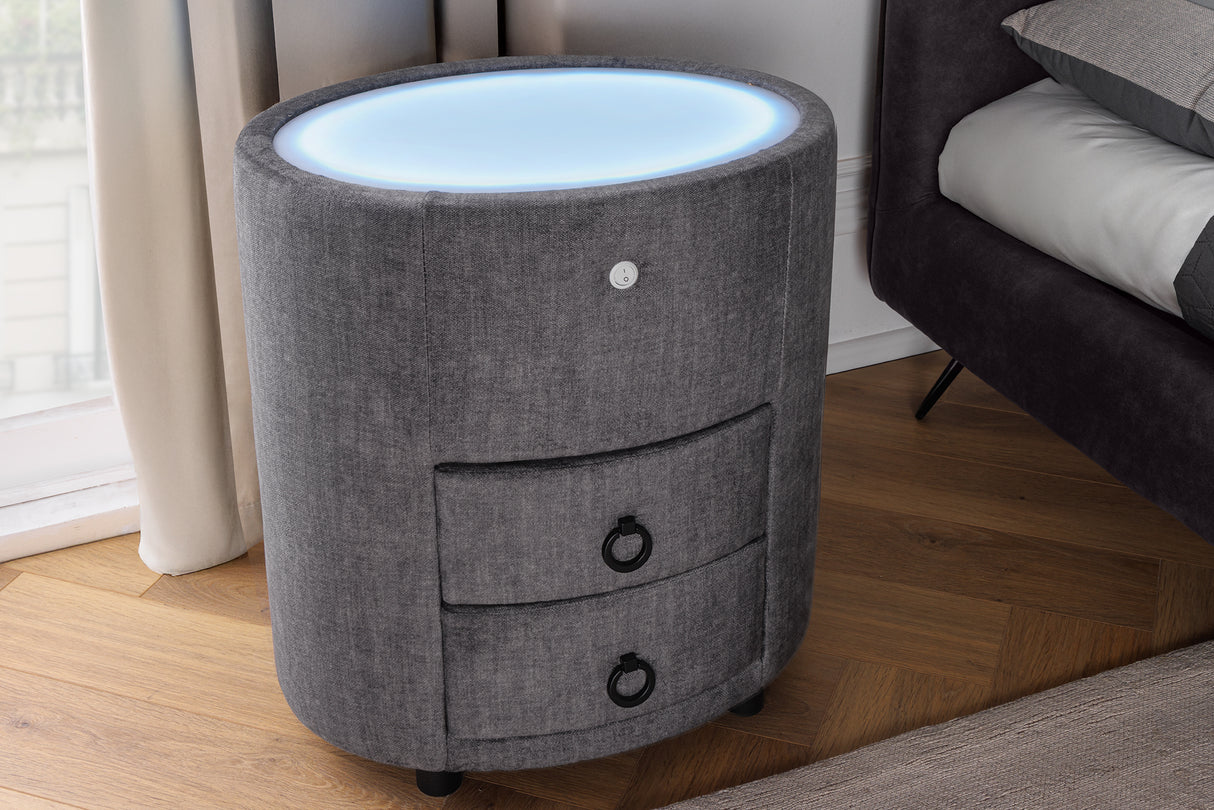 Bedside table SIGNUM oval w/ LED light 55cm velvet grey