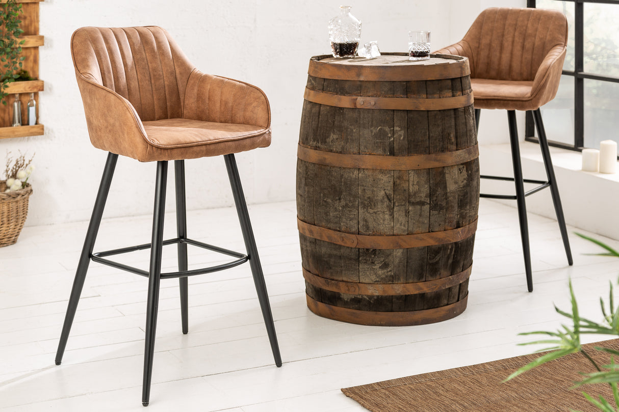 Barstuhl TURIN Mikrofaser vintage braun mit Steppung