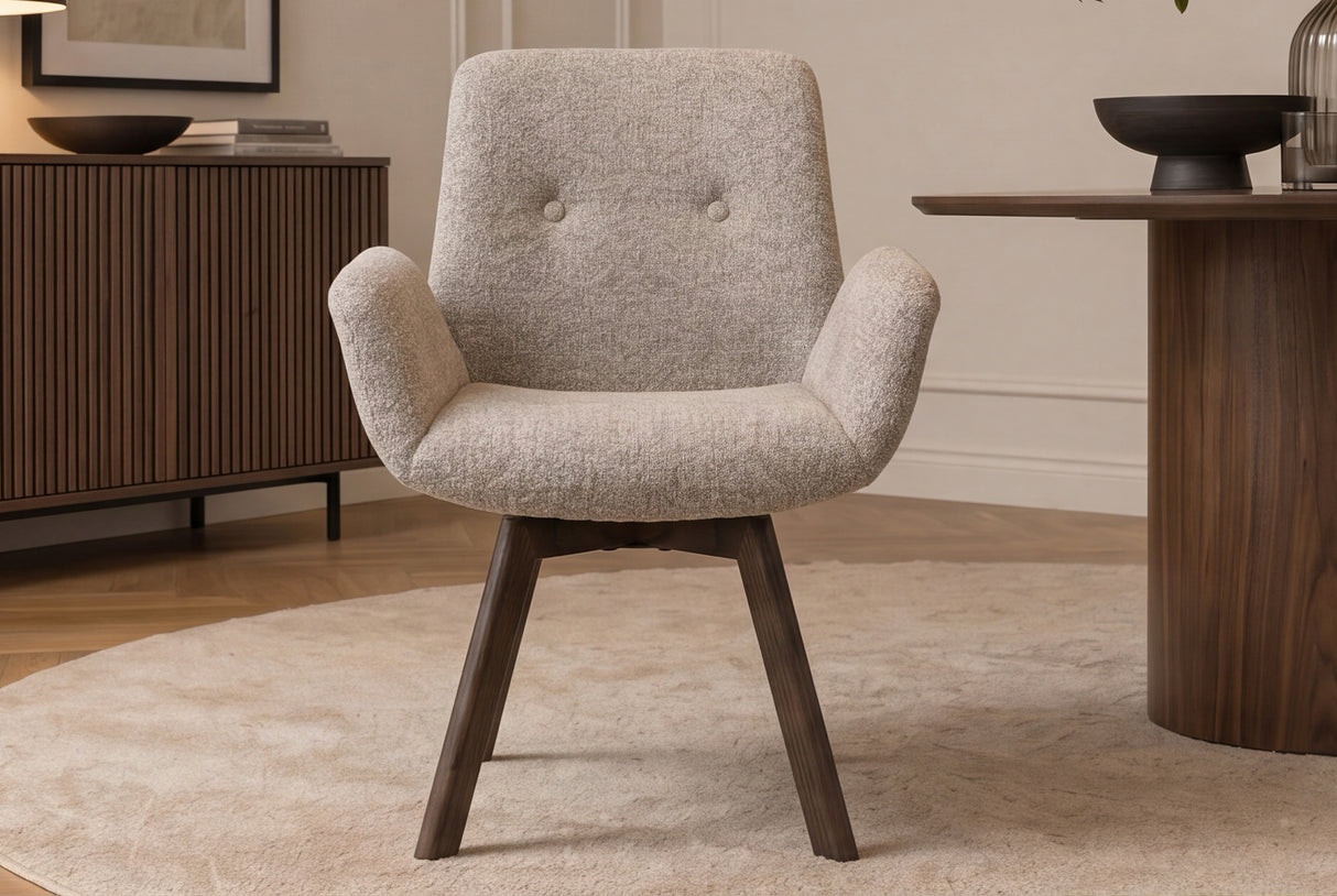 Stuhl BALTIC drehbar 360° mit Armlehnen Bouclé-Tweed soft taupebraun