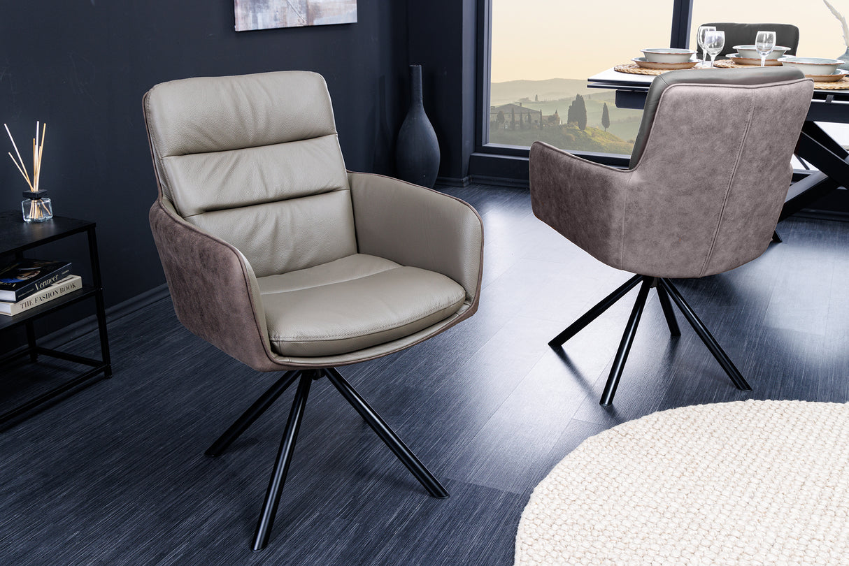 Swivel chair BIG GEORGE 360° with armrests genuine leather and microfibre taupe