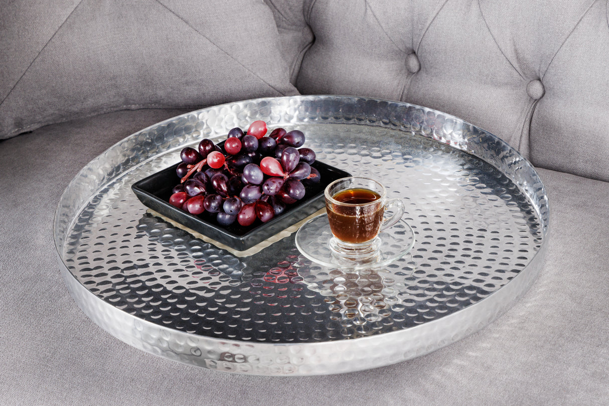 Coffee table ELEMENTS set of 2 removable trays hammer stroke effect silver