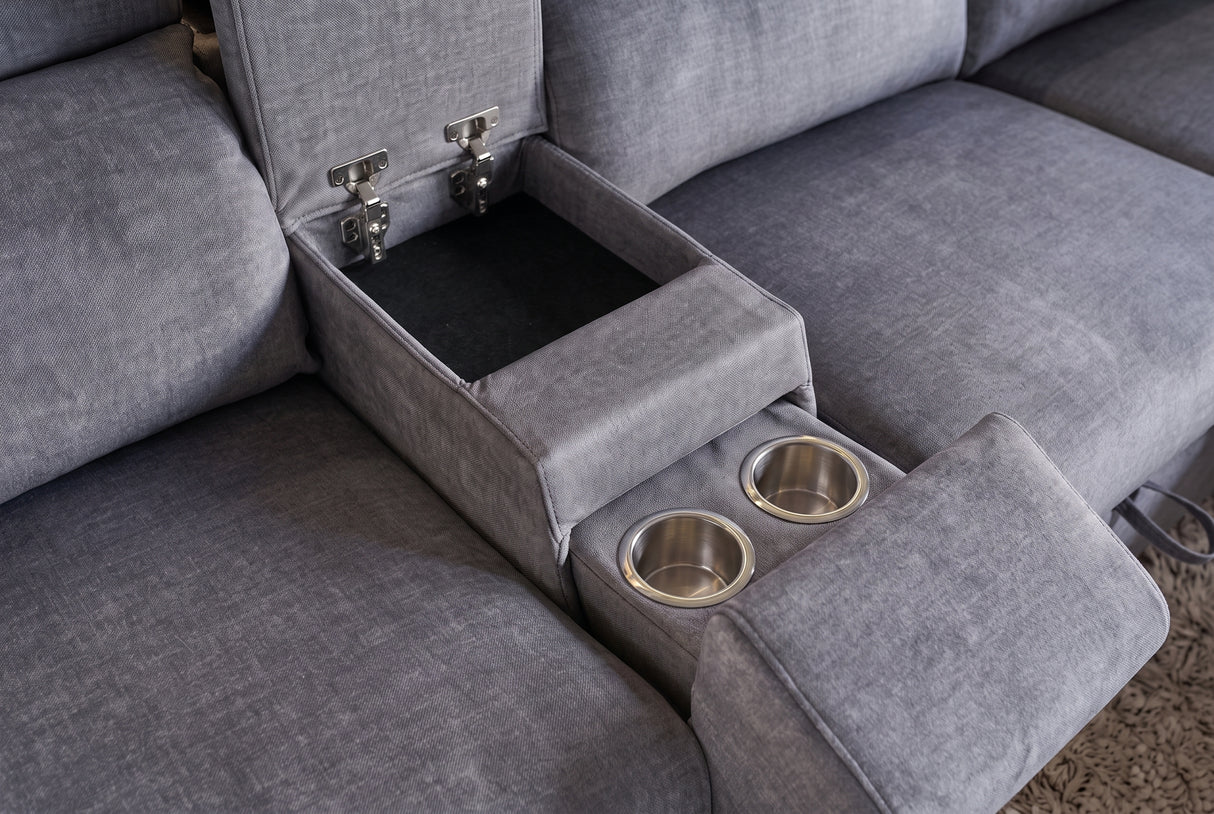 Corner sofa PRIME multifunctional electrically adjustable w/ storage space vogue velvet grey