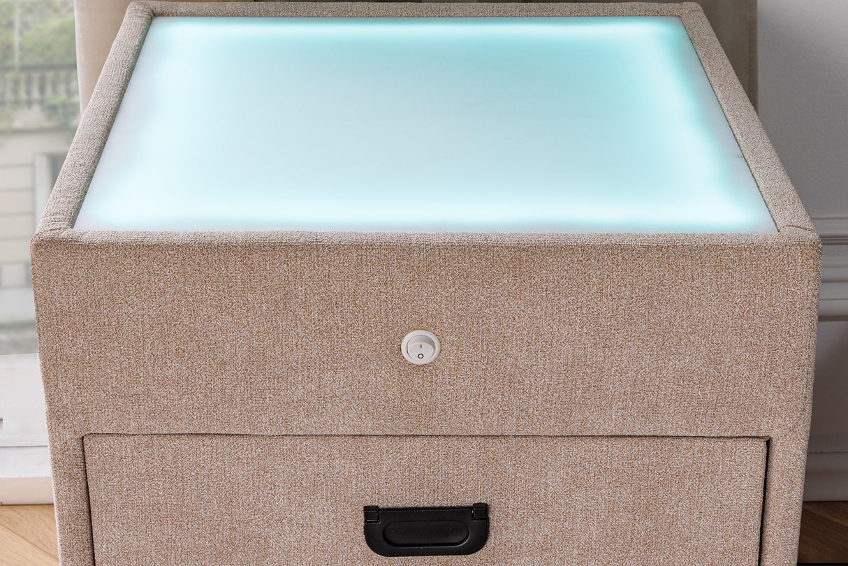 Bedside table TOULOUSE w/ LED light 55cm velvet beige