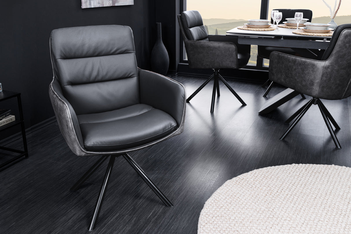 Swivel chair BIG GEORGE 360° with armrests genuine leather and microfibre anthracite
