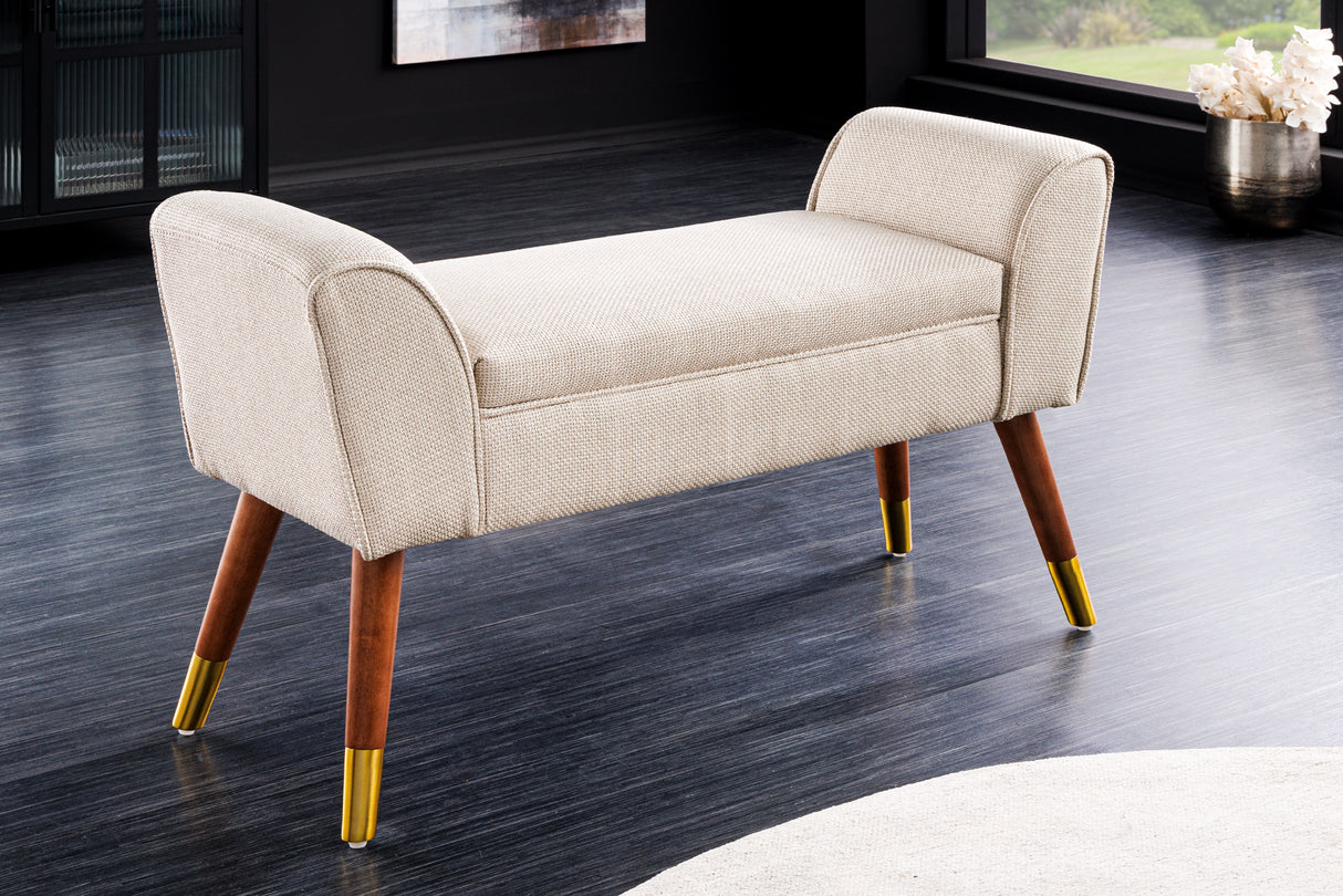 Bench SCARLETT 90cm textured fabric beige in retro style