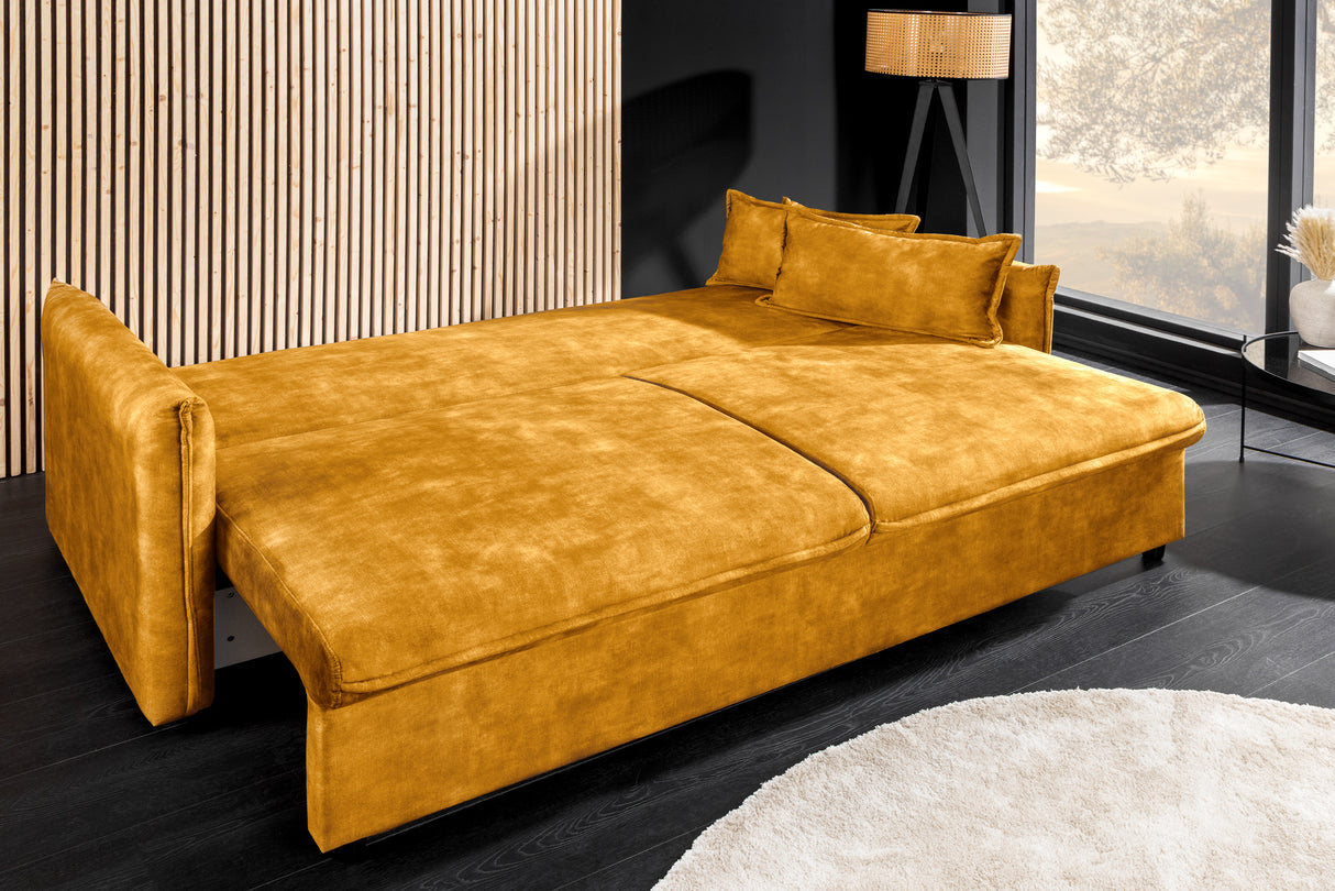 Sofa bed APARTMENT 215cm 3-seater velvet mustard yellow