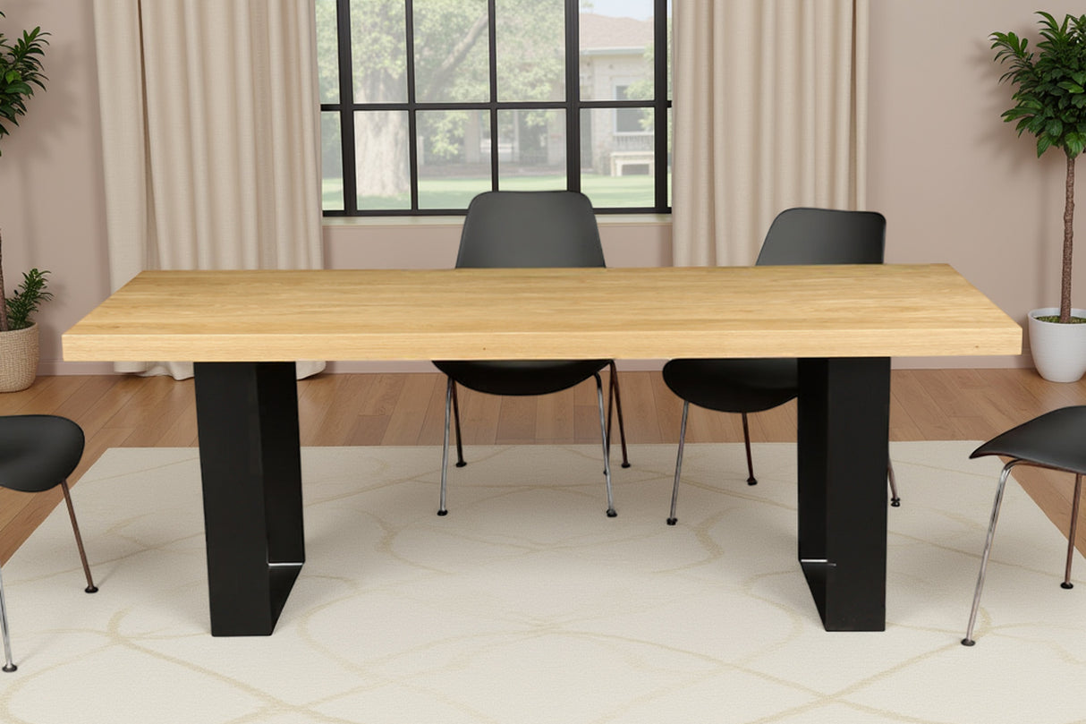 Dining table ZEUS 210cm natural oak wood look w/ black metal frame