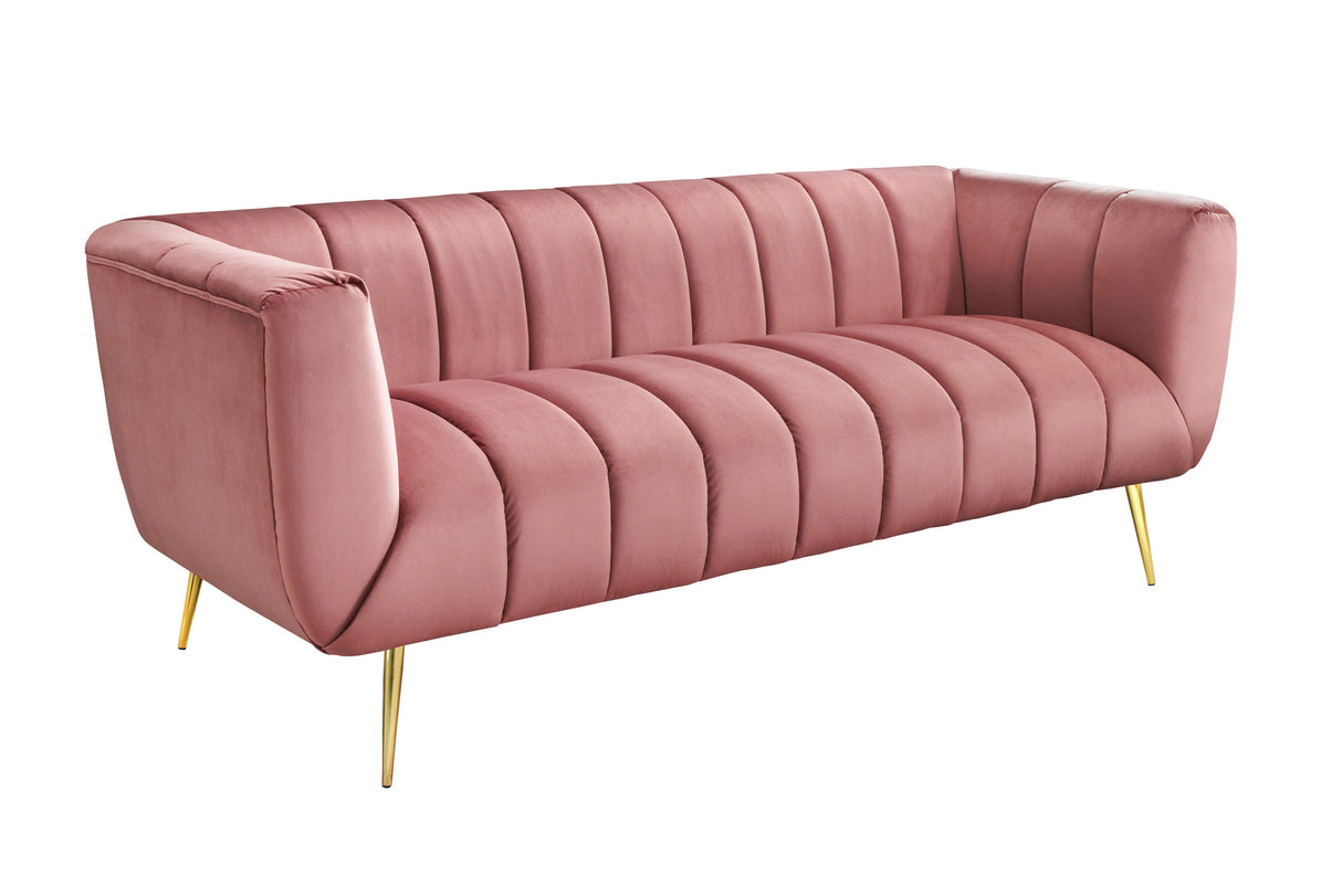 Sofa NOBLESSE 225cm 3-Sitzer Samt Altrosa mit goldenen Füßen