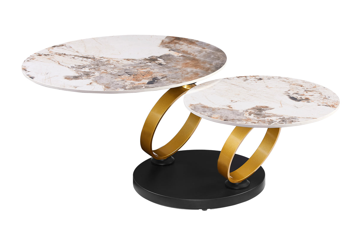 Coffee table DANCING RINGS round rotatable pandora ceramic matte gold rings