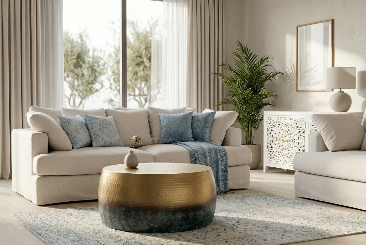 Couchtisch ORIENT III 60cm gold Hammerschlageffekt mit Patina