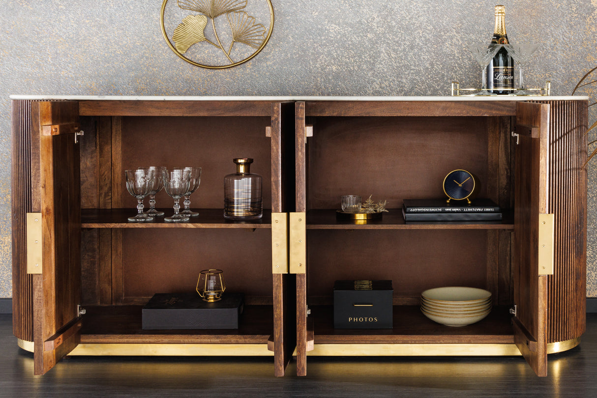 Sideboard GATSBY 170cm Mangoholz Marmorplatte weiß