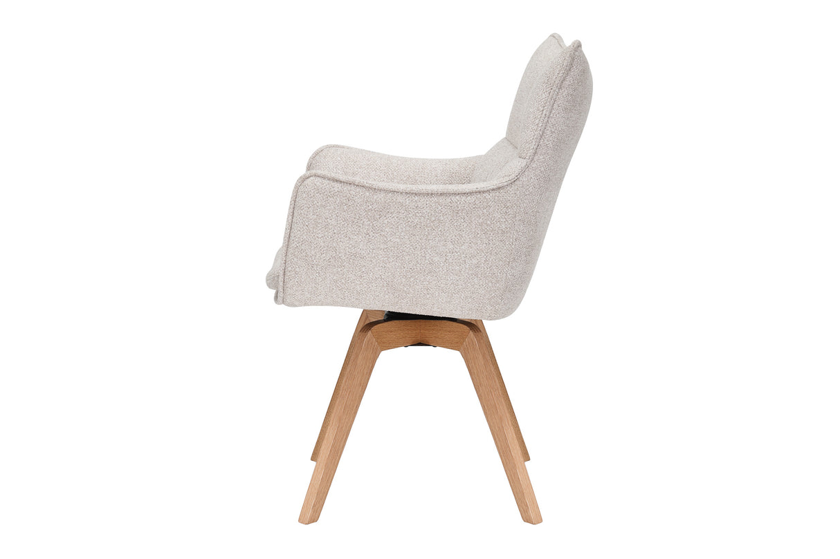 Drehstuhl VOGUE 360° drehbar Strukturstoff beige mit Eichengestell natur