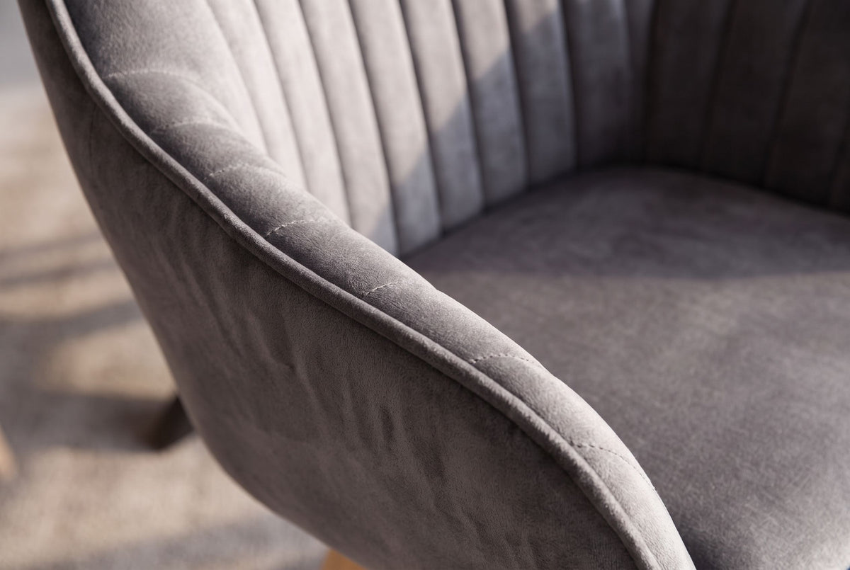 Swivel chair LIVORNO 180° auto-return w/ armrests velvet grey beech wood frame