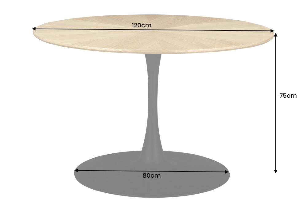 Dining table ATELIER 120cm round natural oak wood look w/ black metal frame