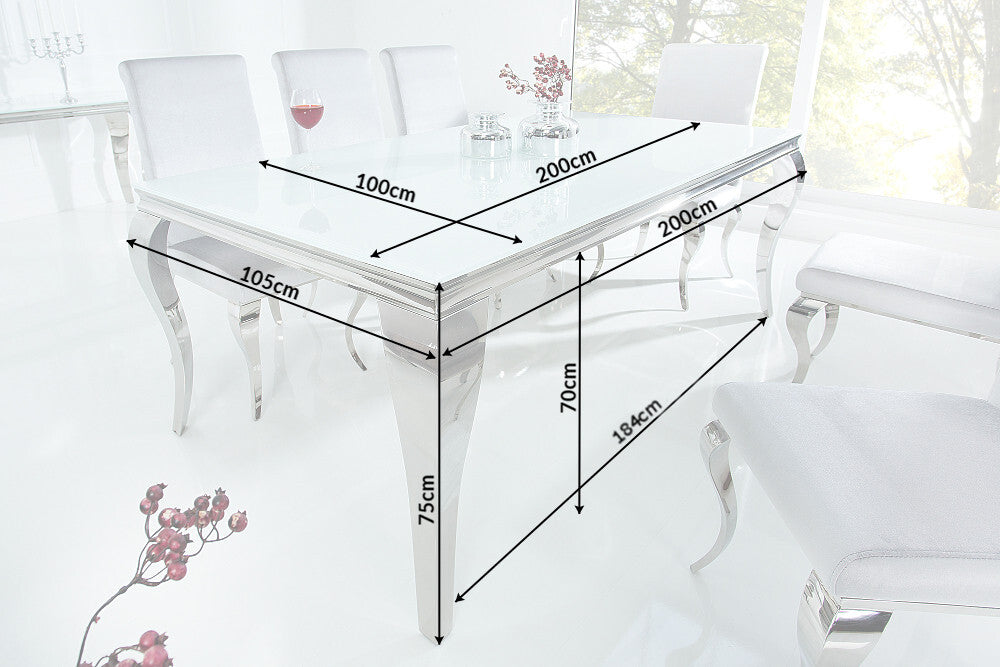 Esstisch MODERN BAROCK 200cm Hartglas weiß