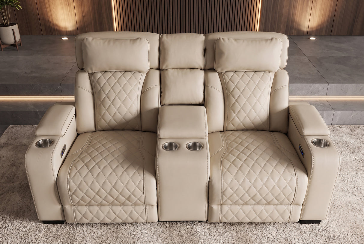 Kinosessel HOLLYWOOD 2-Sitzer elektrisch verstellbar Kunstleder beige