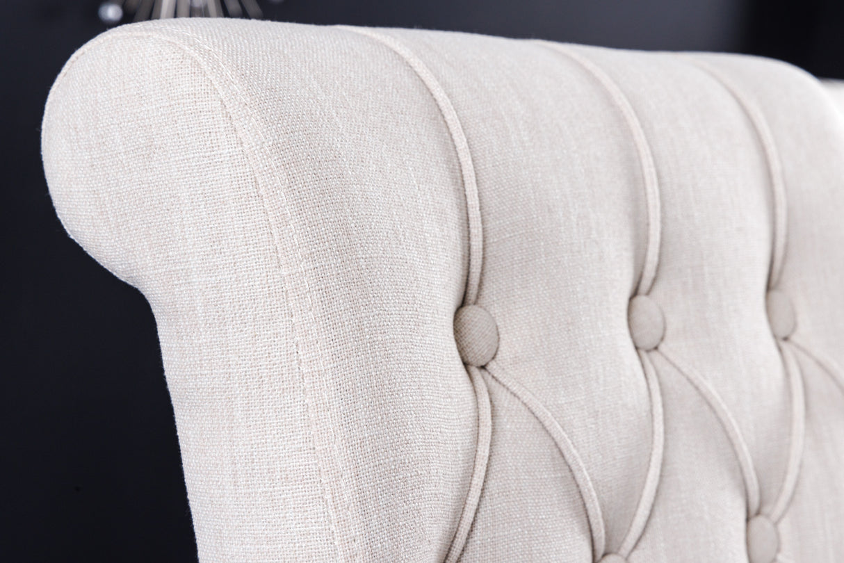 Chair CASTLE black legs textured fabric beige in chesterfield style