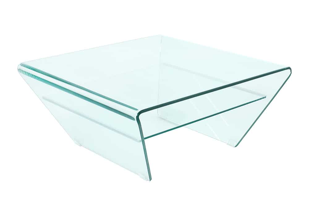 Coffee table FANTOME 70cm trapeze w/ tray 12mm tempered glass