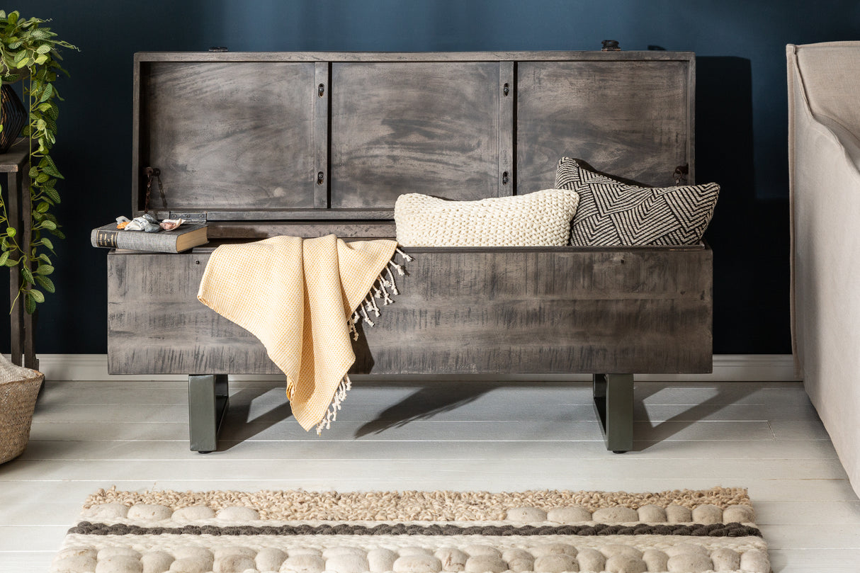 Sitzbank Truhe FACTORY LOFT 115cm Akazienholz grau