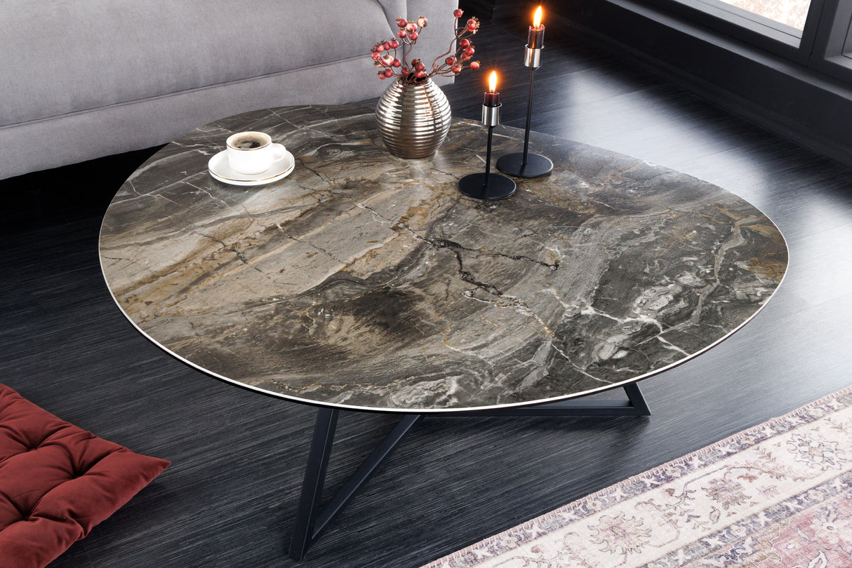 Couchtisch MARVELOUS 90cm Keramik taupe Hartglas