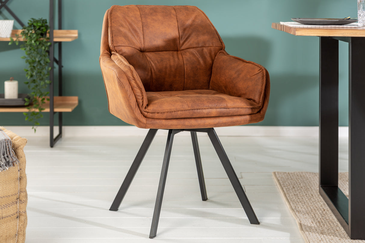 Swivel chair LOUNGER 180° with armrests microfibre light brown