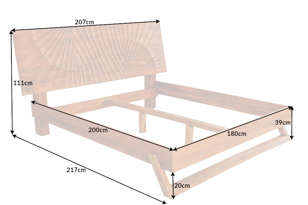 Bett SCORPION 180x200cm Mangoholz braun