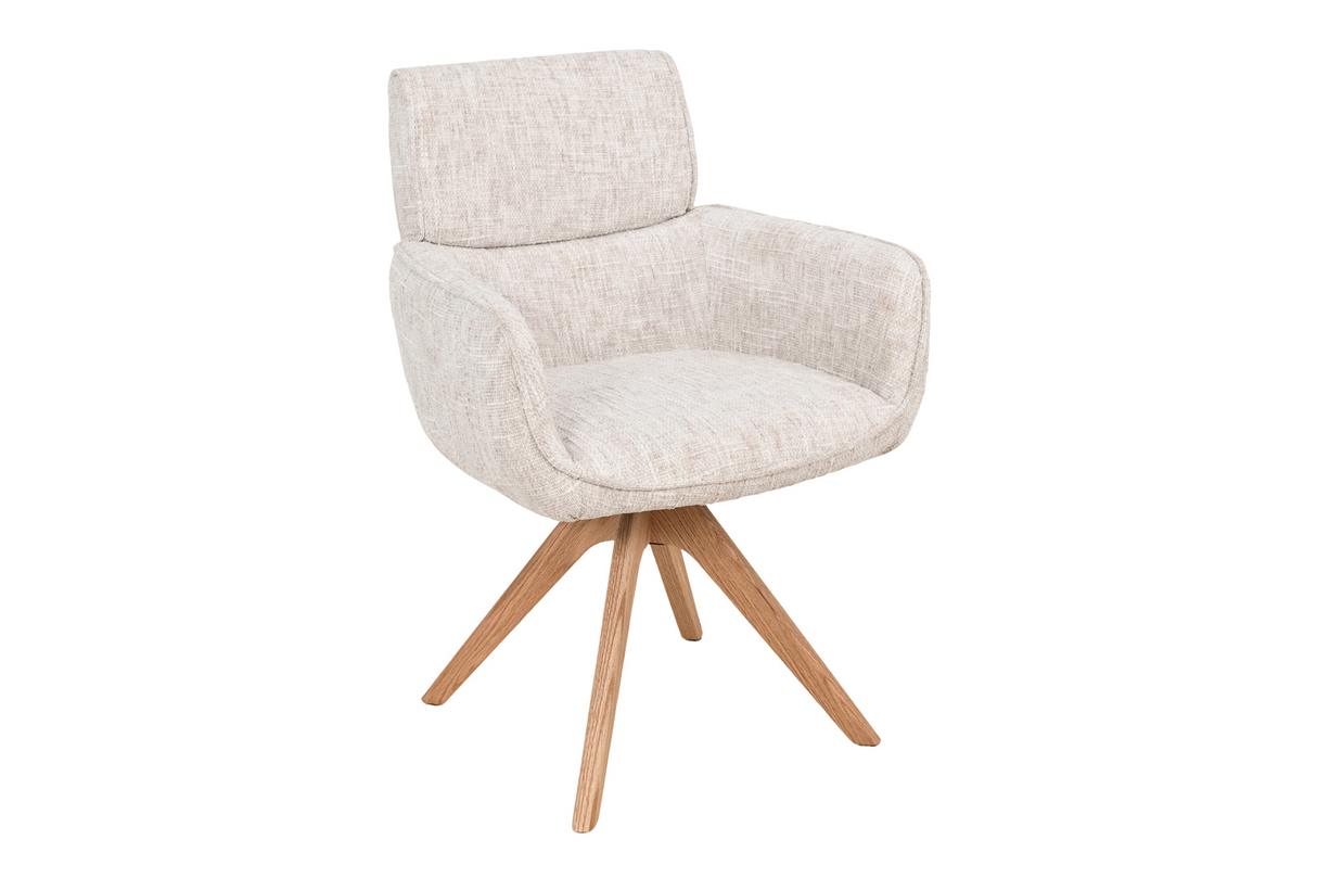 Swivel chair UNIQUE 180° auto-return w/ armrests chenille fabric beige natural