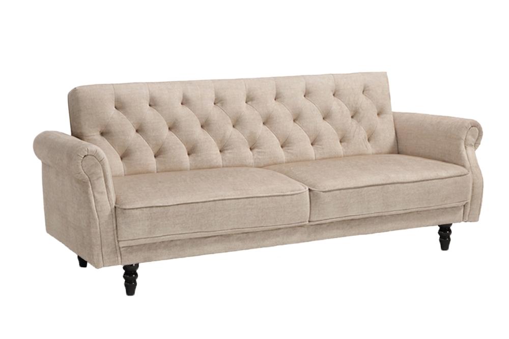 Schlafsofa MAISON BELLE AFFAIRE 220 cm, gesteppte Rückenlehne, abgerundete Armlehnen, Vogue-Samt, Champagner-Beige