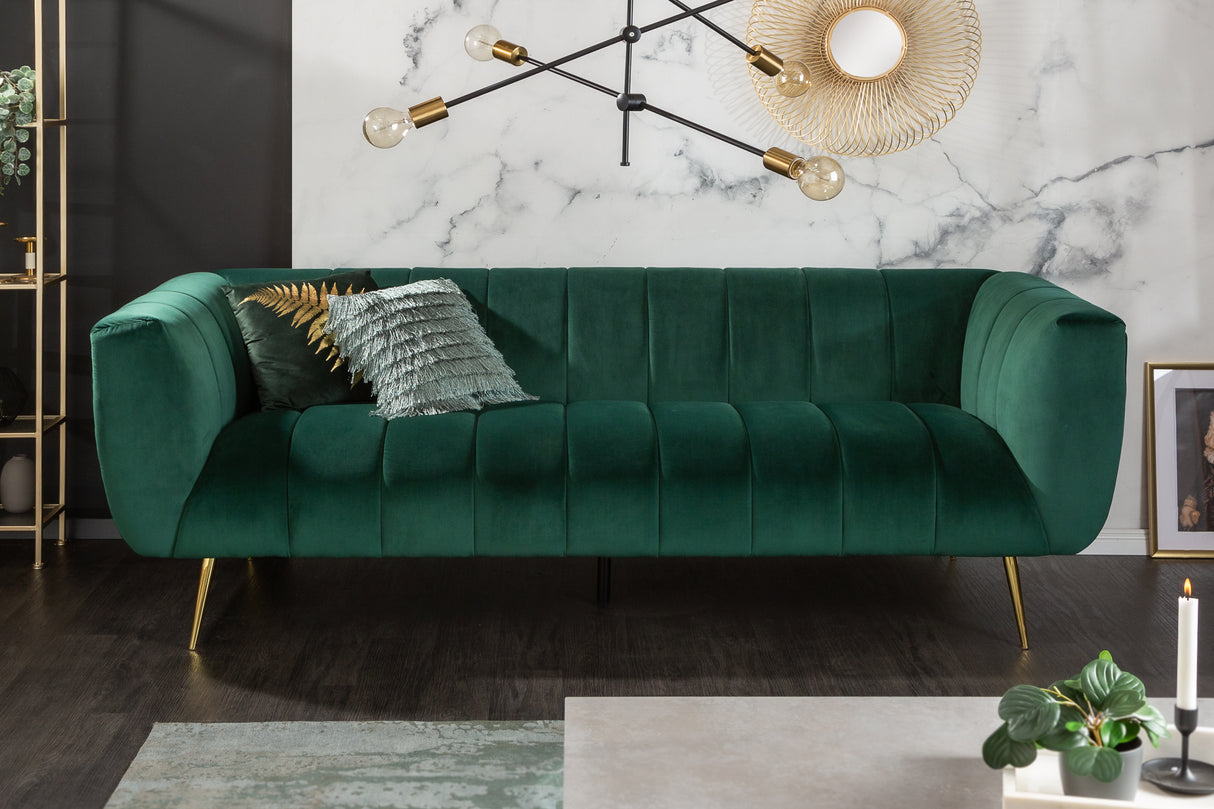 Sofa NOBLESSE 225cm 3-seater velvet emerald green w/ golden feet