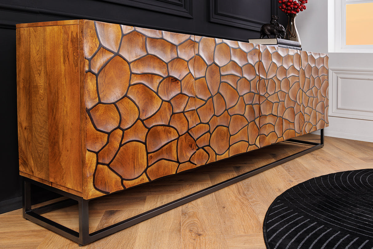 Sideboard VULCANO 180cm 3D Mosaik Mangoholz braun