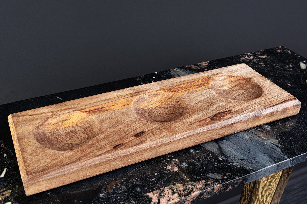 Schale ORIENT 3er Set Hammerschlag-Effekt gold natur Mangoholzsockel