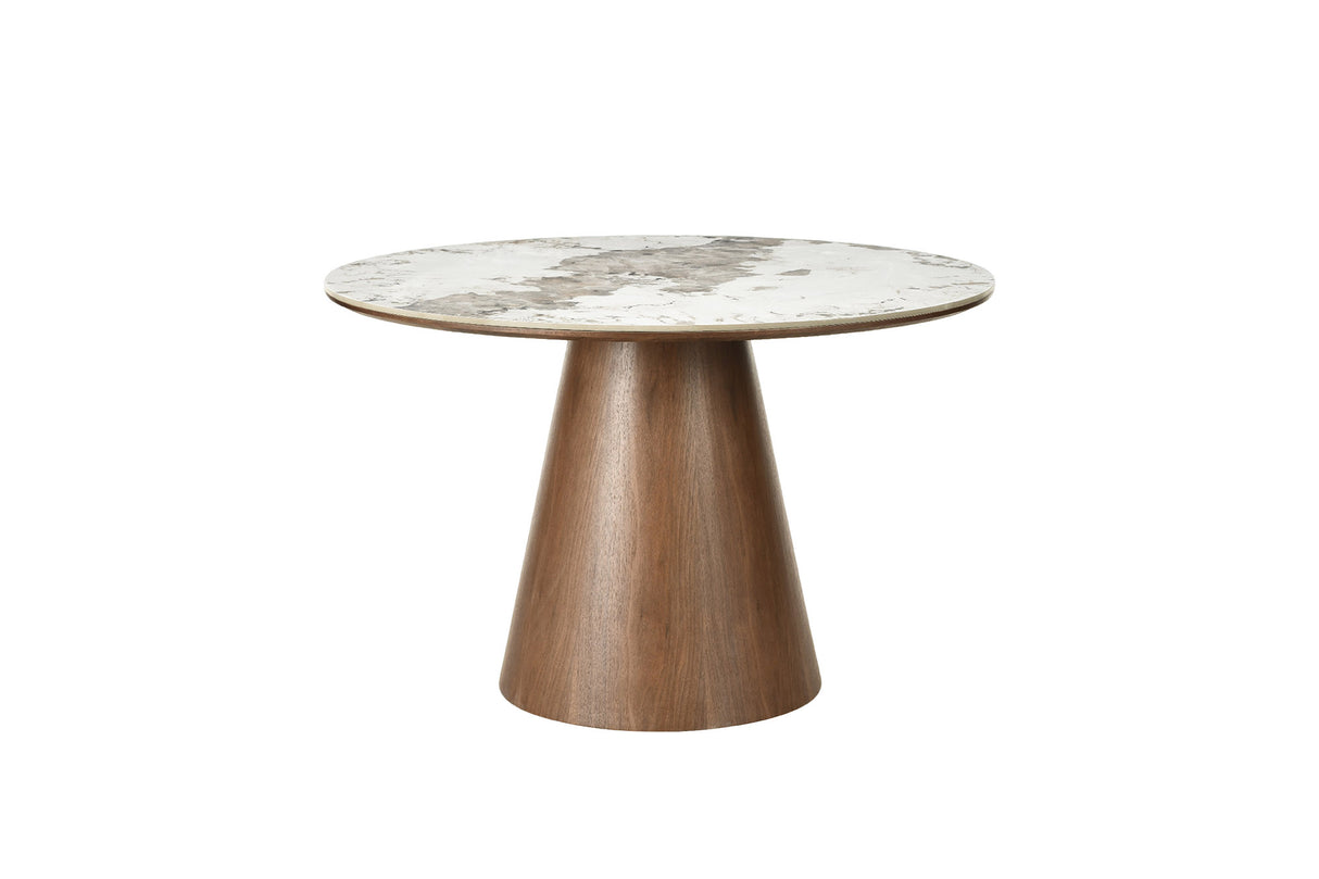 Dining table UNIQUE 120cm round oak wood verneered w/ pandora ceramic top white marble