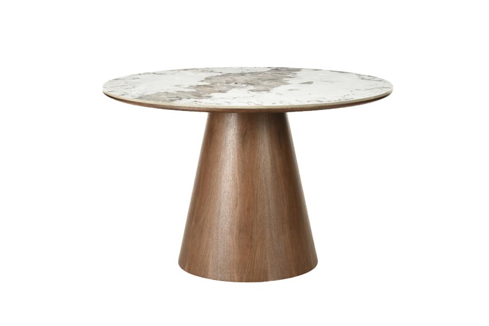 Dining table UNIQUE 120cm round oak wood verneered w/ pandora ceramic top white marble